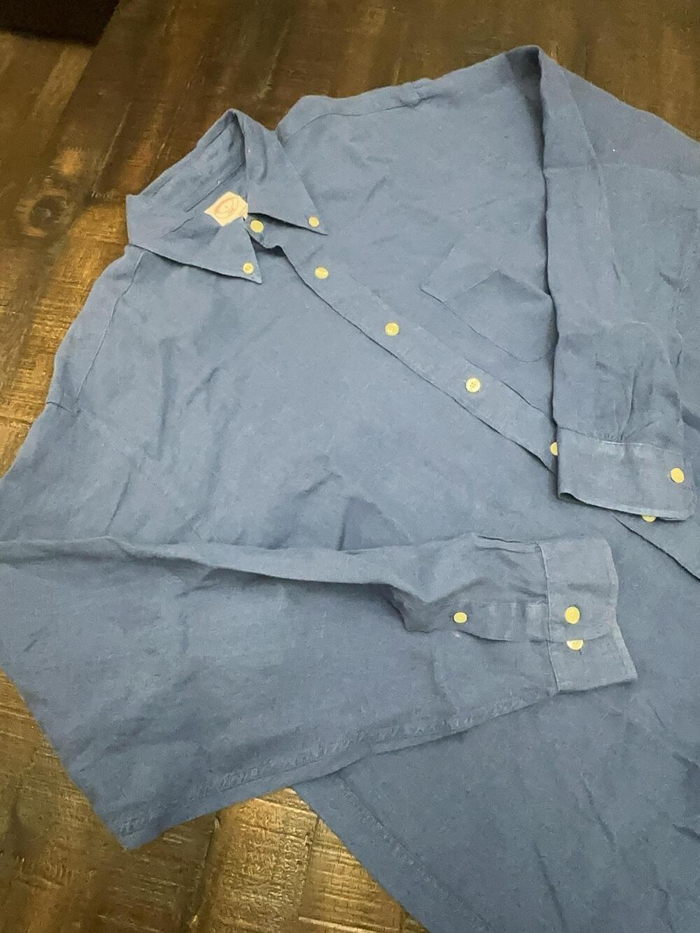 Brooks Brothers Shirt Mens Large Blue Solid Linen Long Sleeve Button Down 346